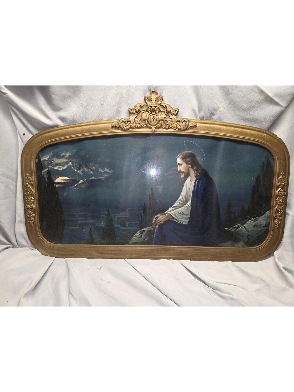 Jesus Christ on the Mount of Olives Lithograph framed in gilded wood frame